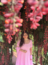 Party wear hand embroidered pink georgette anarkali